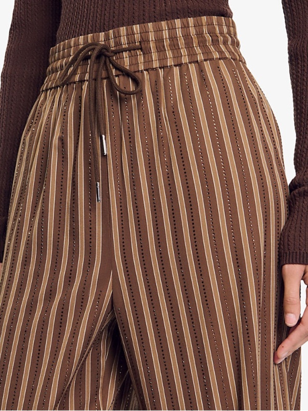 Sandro Brown Striped High-Waist Wide-Leg Pants Sandro Size 34 NWT
